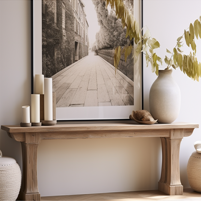 Mrs Woods New Arrived Nature Wood Frame 100% Oak Wooden Entry Console Table With Shoes Rack