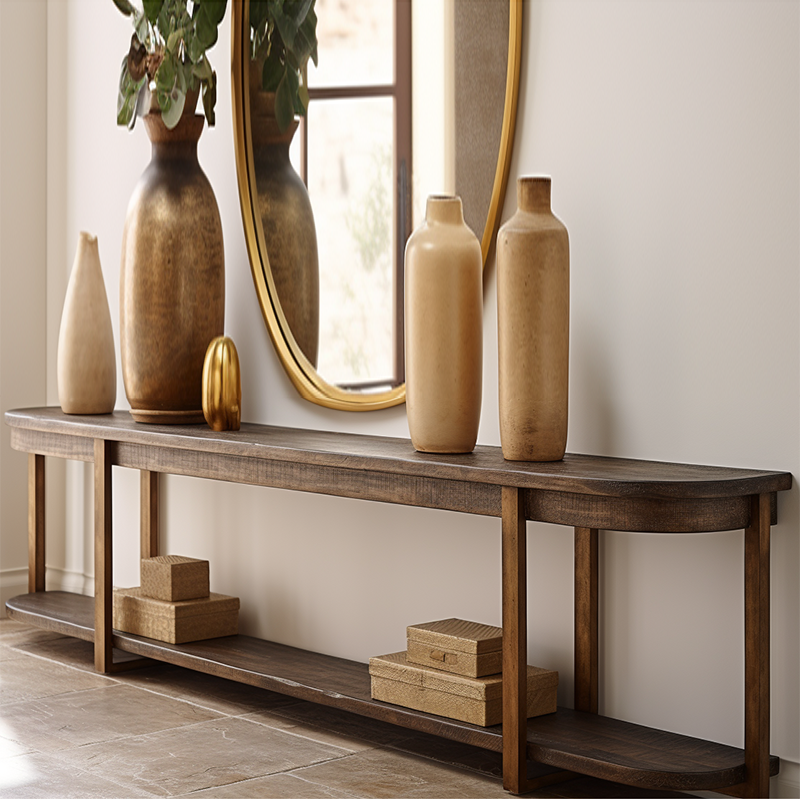 Mrs Woods New Arrived Nature Wood Frame 100% Oak Wooden Entry Console Table With Shoes Rack