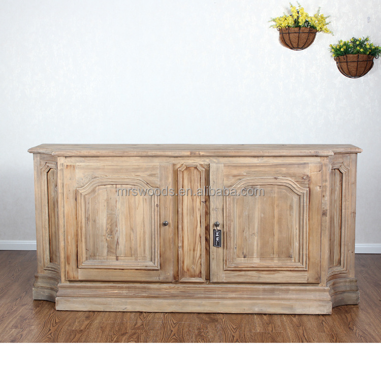 MRS WOODS Farm Country Curved Front Vintage Reclaimed Wooden Cabinet Storage Antique Living Room Cabinets