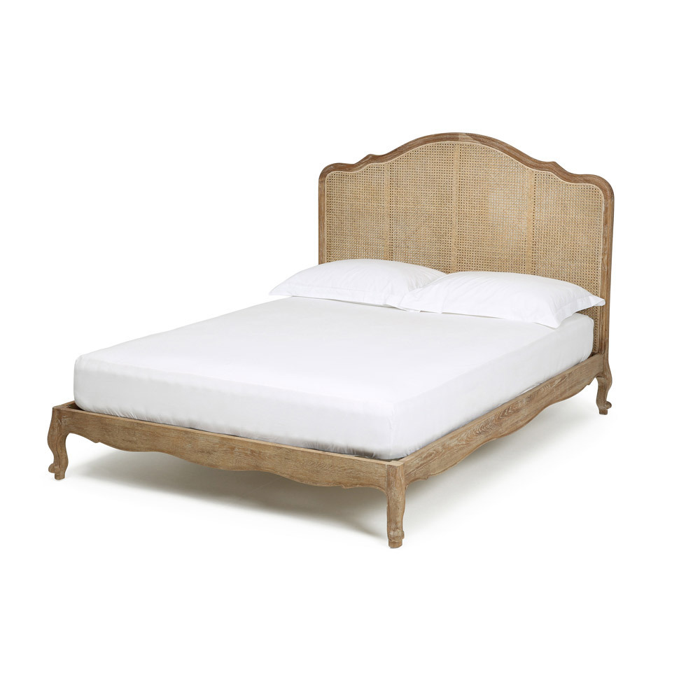 Bedroom Furniture Solid Wood Cane Double Bed Frame King Queen Size Natural Wicker Rattan Sun Lounger Bed