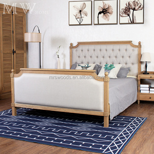 Nature Design Hotel Bedroom set Oak upholstered Panel Bed Latest Slat Support King Size Platform Wooden Bed