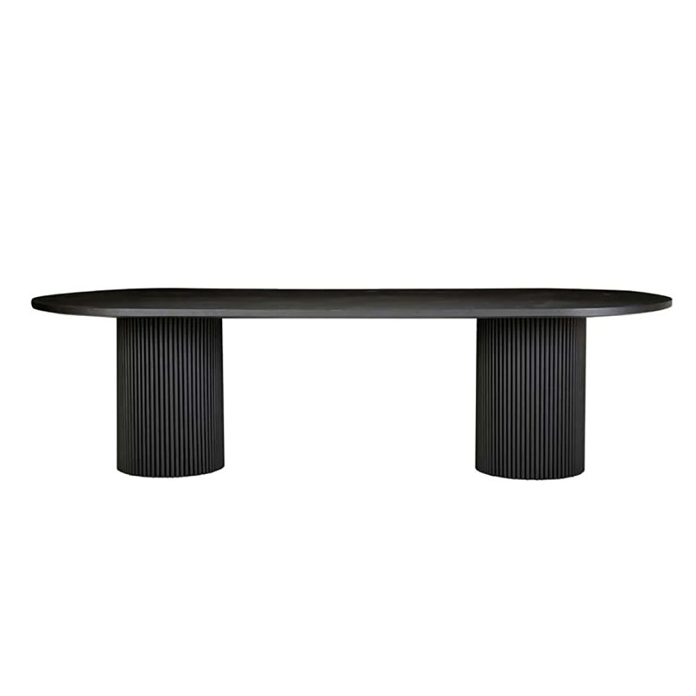 MRS WOODS Nordic Reclaimed Solid Wood Black Dining Table Ribbed Modern Luxury Dining Table 8 Seater Oval Dining Table Restaurant