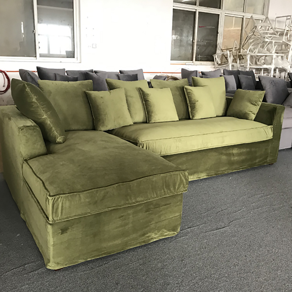 MRS WOODS Hot Selling Modern Classic Sectional Chesterfield Green Velvet Sofa Living Room Furniture