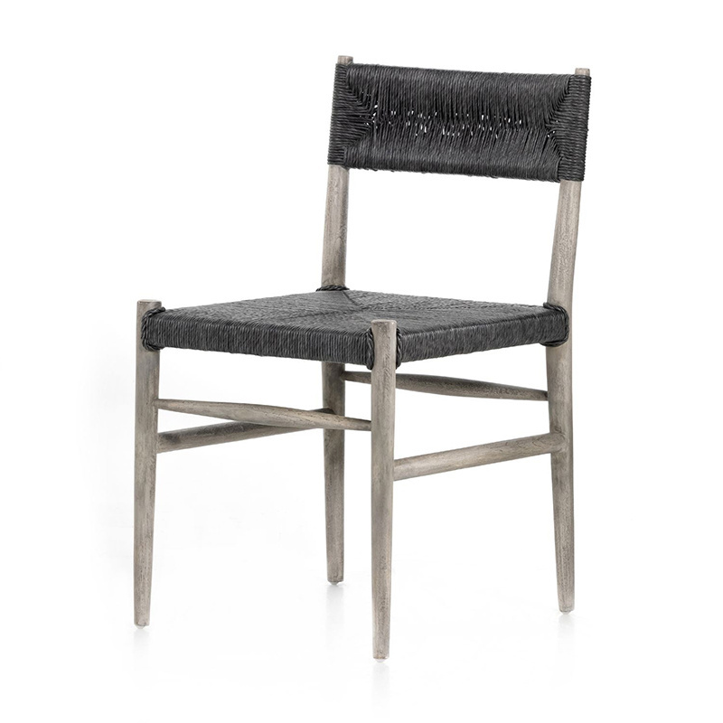 MRS WOODS slim tapered Beech frames woven all-weather wicker seating wooden dining chairs