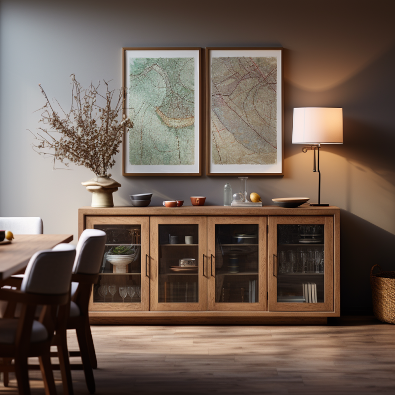 MRS WOODS Home Household Furniture Oak Storage Cabinet With Glass Door Display Cabinet Living Room Wall Showcase