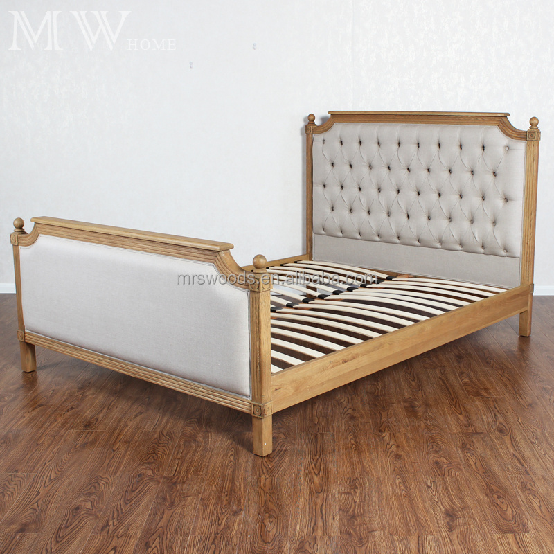 Nature Design Hotel Bedroom set Oak upholstered Panel Bed Latest Slat Support King Size Platform Wooden Bed