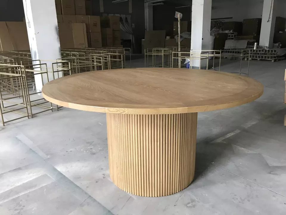 Modern Dining Room Furniture Restaurant Table Set Extendable Round Wooden Dining Table with Wooden Base