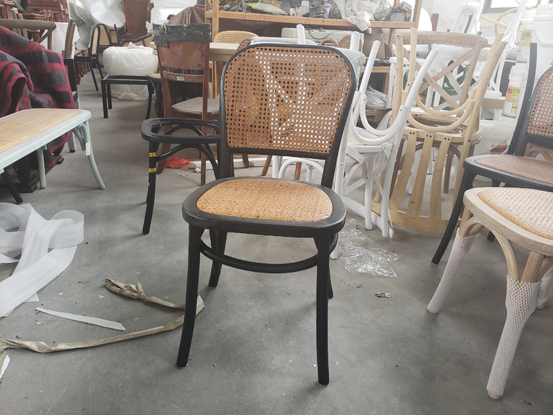 MRS WOODS Cheap customized rattan seat event rental wedding wooden dining chairs for sale