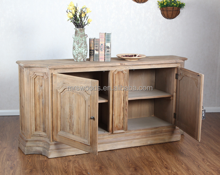 MRS WOODS Farm Country Curved Front Vintage Reclaimed Wooden Cabinet Storage Antique Living Room Cabinets