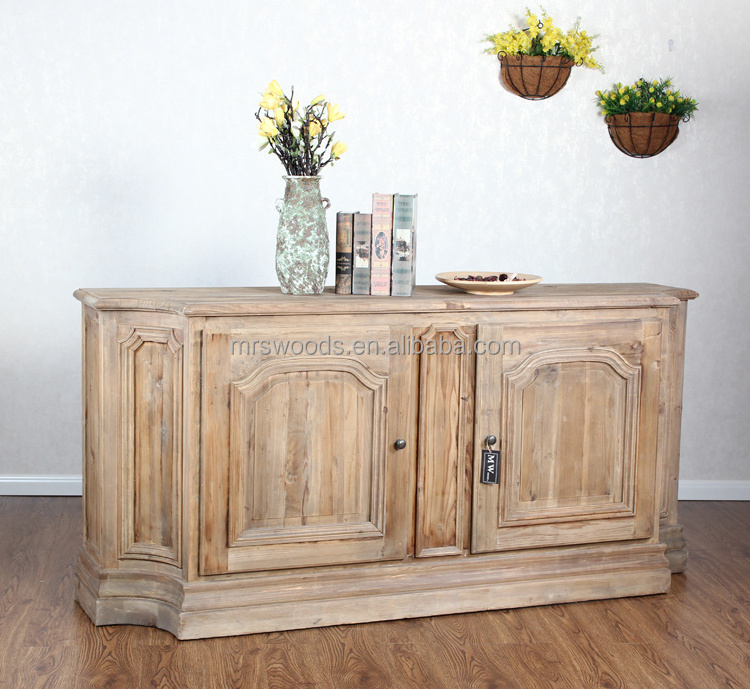 MRS WOODS Farm Country Curved Front Vintage Reclaimed Wooden Cabinet Storage Antique Living Room Cabinets