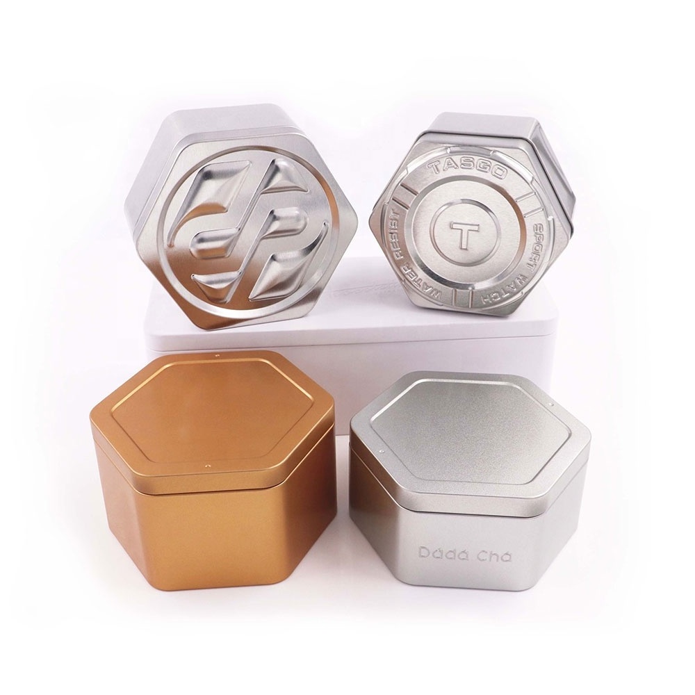 Wholesale Personalized Watch Fossil Cans Large Box Tin Luxury Empty Gift Packaging Metal Jewelry Hexagonal Canister Fossil