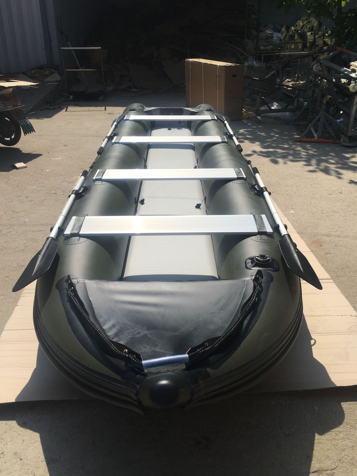 8 people 5.5m aluminum alloy floor inflatable rowing boat kayak high speed catamaran with paddle