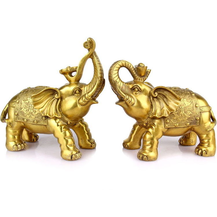 High End Small Golden Elephant Statue Home Fengshui Decoration Elefantes Metal Brillosos Luxury Bling Elephant Decor