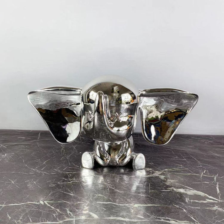 Elephant Home Decor Ornament Plating Glitter Estatuas De Elefante Nordic Silver Resin Cute Big Ear Elephant Figurine Home Decor