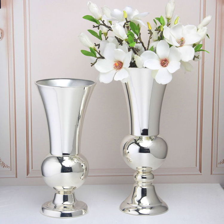 Wholesale Silver Plated Metal Wedding Vases Centerpieces Decoration 2021 Hot Selling Mariage Table  Trumpet Vase