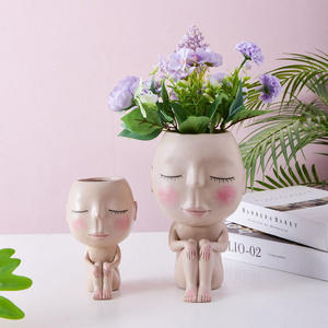 Face Vase Cute Resin Home Goods Decorative Vase Fancy Design Testa Di Fiori Vasi Sitting Girl Pink Vase Womans Face