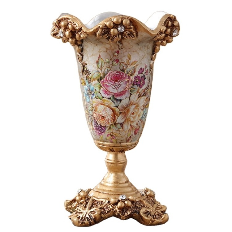 Wholesale Retro European Style Dining Table Vase Royal Decor Elegant Resin Jarrones Decorativos High End European Art Vase