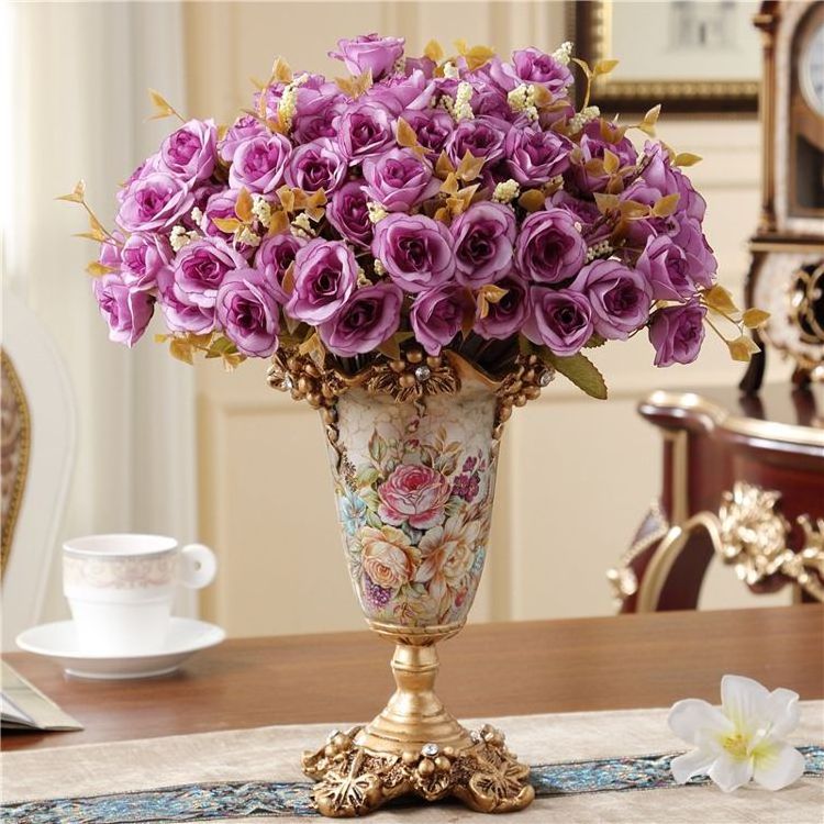 Wholesale Retro European Style Dining Table Vase Royal Decor Elegant Resin Jarrones Decorativos High End European Art Vase