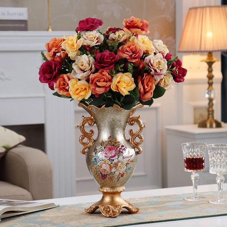 Wholesale Royal Wedding Decoration High End Table Center Decor Jarrones Para Mesa Elegantes Retro Elegant Home Decor Vase