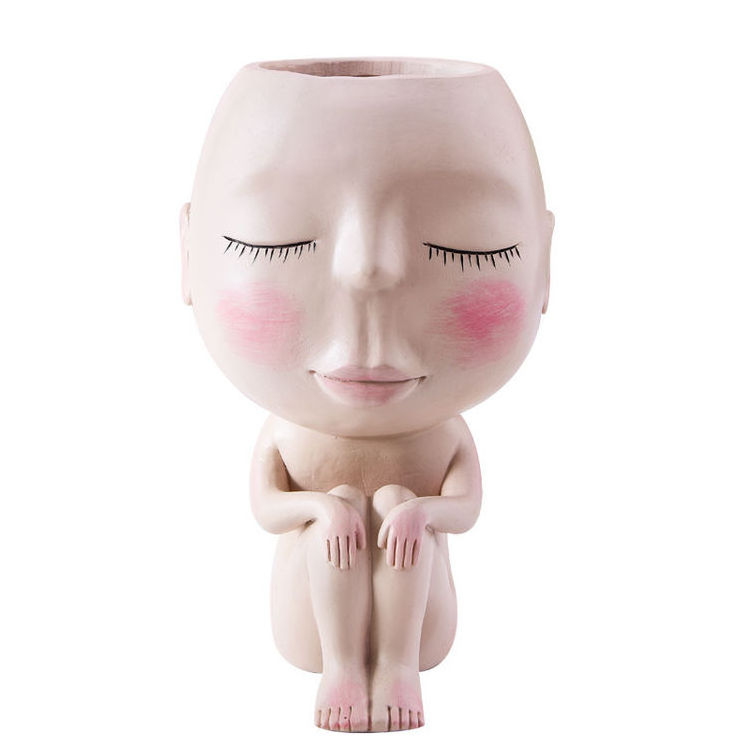 Face Vase Cute Resin Home Goods Decorative Vase Fancy Design Testa Di Fiori Vasi Sitting Girl Pink Vase Womans Face