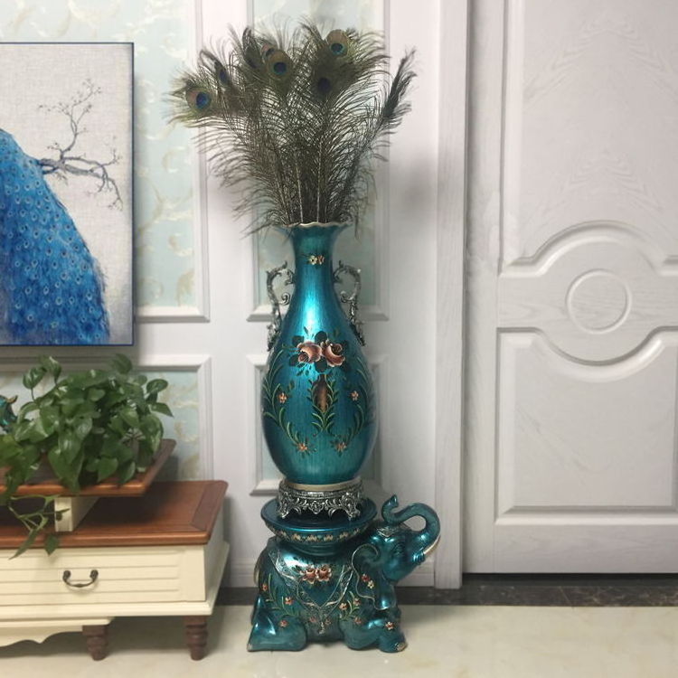 Floor Vase High End Painted Resin Peacocks Vase Elephant Pedestal Jarrones Grandes De Suelo Tall Luxury Floor Vase With Handle