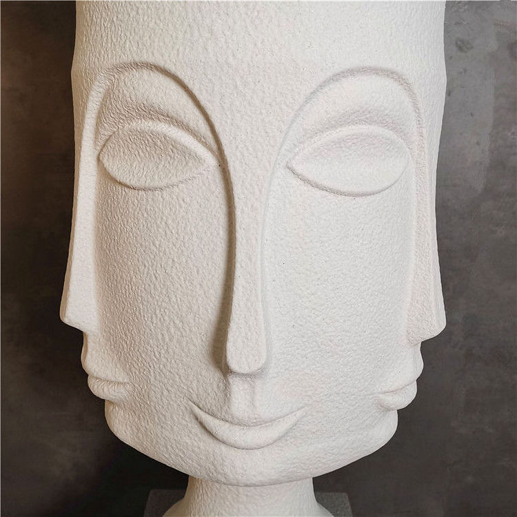 Floor Vase Nordic Style White Frp Sandblasting Vasi Giganti Abstract Ornaments Large Face Big Floor Pot Vase For Decorations