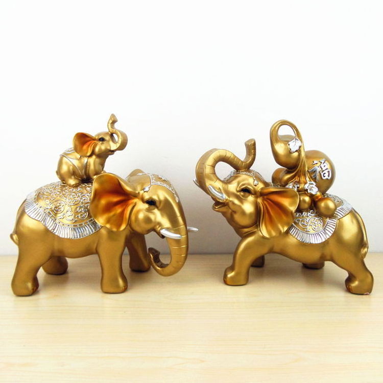 Luxury Gold Good Luck Elephant Home Office Decor 2 Pcs Elefante Dorado Para El Hogar Europe Small Elephants Animal Statues