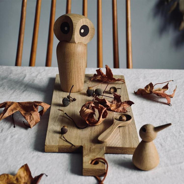 Nordic Design Wooden Animal Figurines Desktop Decoration Bois Chouette Sculptures Modern Designer Cute Wooden Owl Home Decor