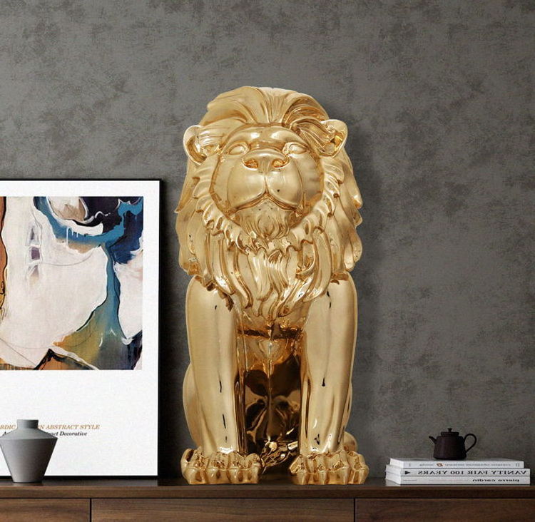 Lion Luxury Cartoon Style Polyresin Resin Crafts Living Room Home Accessories House Decoration Gold Medium Sized Lion Statue