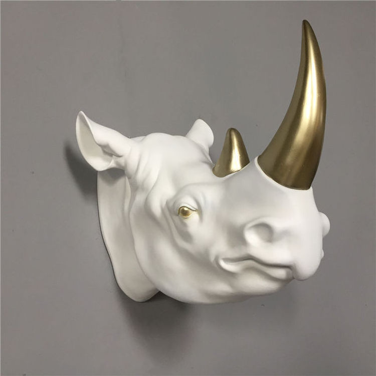 Lifelike Horse Deer Rhinoceros Head Wall Hanging Home Decor White Gold Resin Decoration Murale 3D Modern Animals Wall Decor