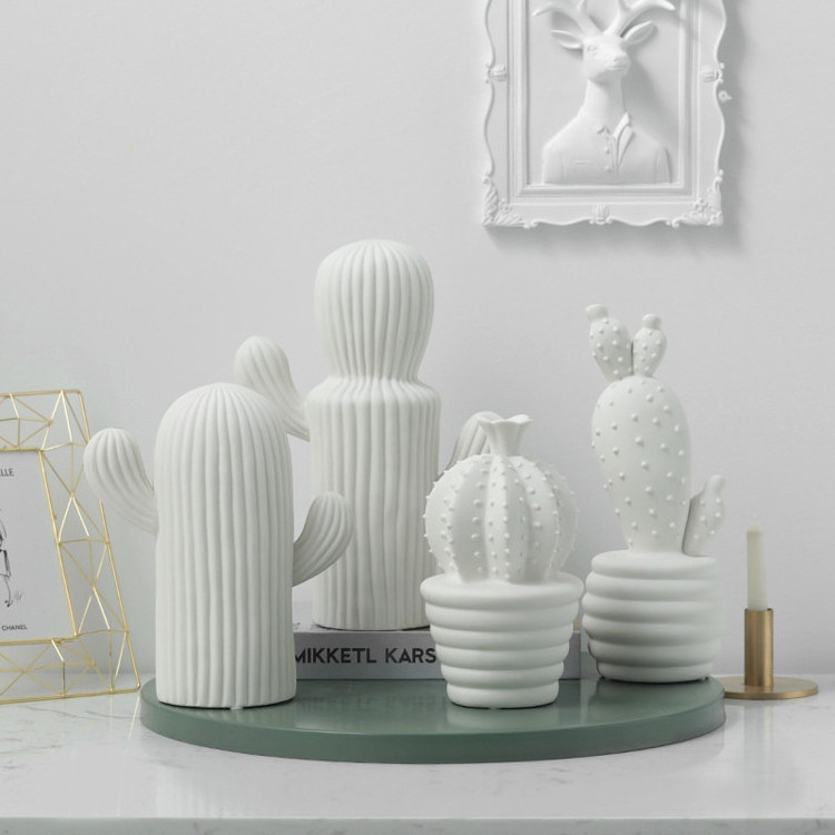 Nordic Crafts Cactus Sculpture Modern Home Decoration White Ceramic Cactus Ornaments