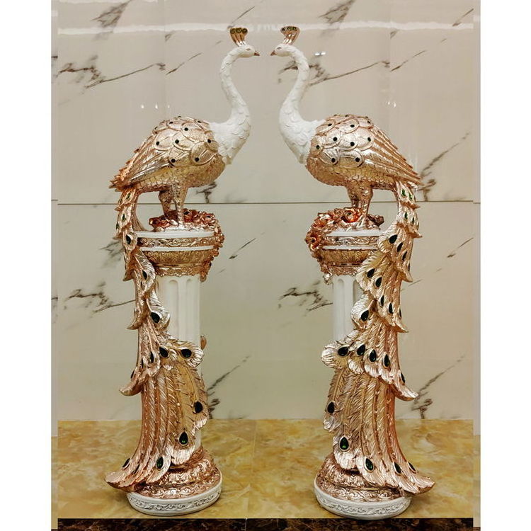 Modern Peacock Ornaments Resin Crafts Luxury Living Room Floor Stand Peacock Decor 2021 Latest Decoration For Wedding Event