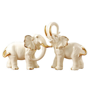 Elegant White Elephant Living Room Lucky Decoration 2Pcs Ceramica Elefante Set European Style Ceramic Elephant Figurine