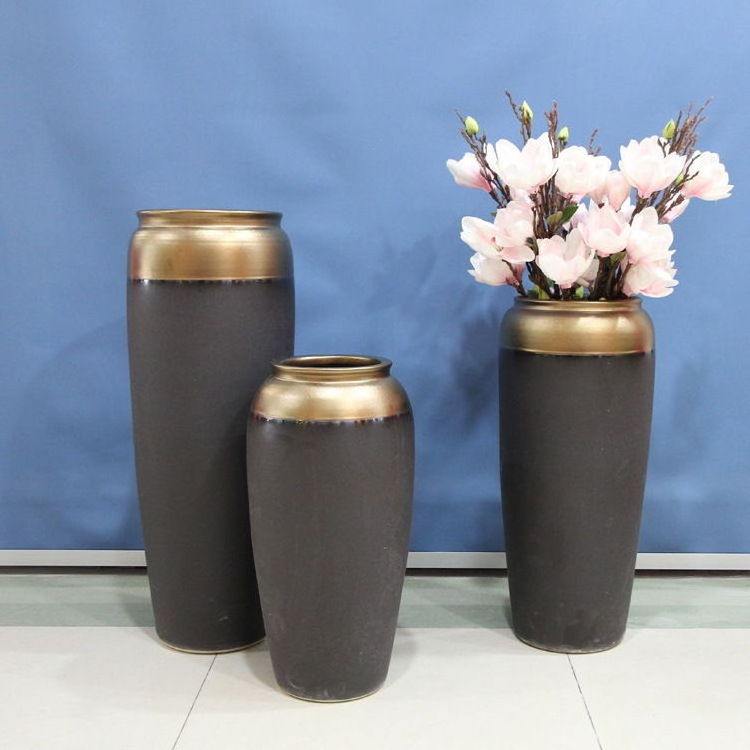 Vase Set New House Home Decor Accessories Floor Stand Jarrones De Ceramica Al Por Mayor Golden Mouth Dried Flower Vase Set