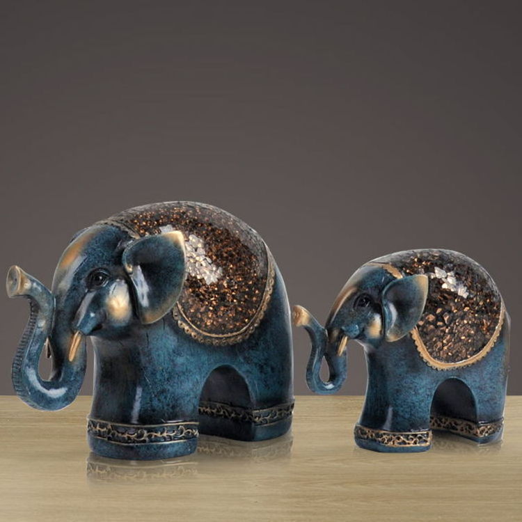 Creative Wedding Gift Couple Elephant Home Decor Item 2Pcs Set Living Room Elefant Statues Lucky Blue Elephant Ornament