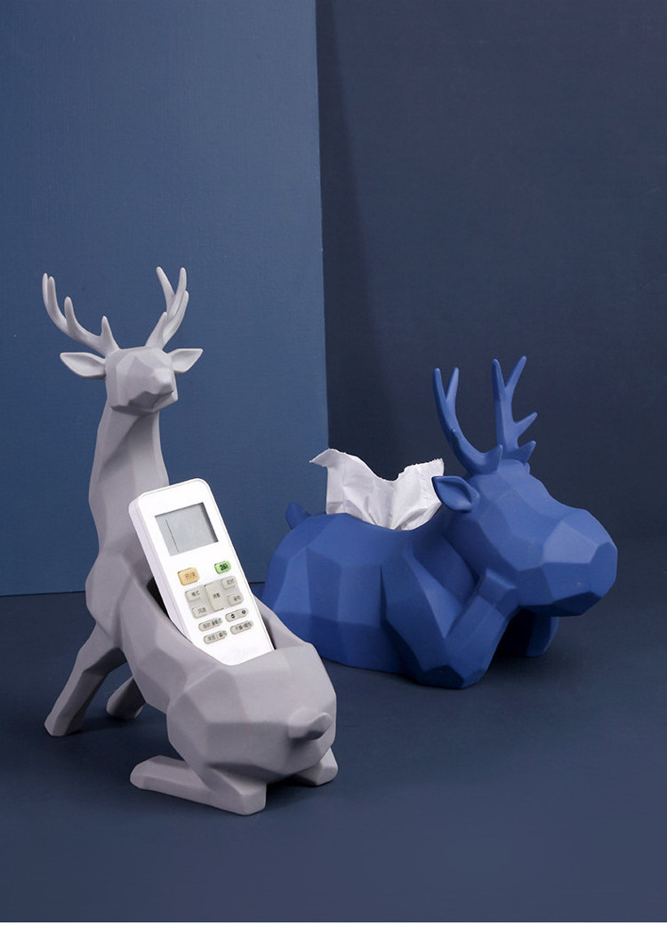 White Porcelain Animal Home Decor Kotak Tisu Reindeer Geometric Statue Modern Tissue Box