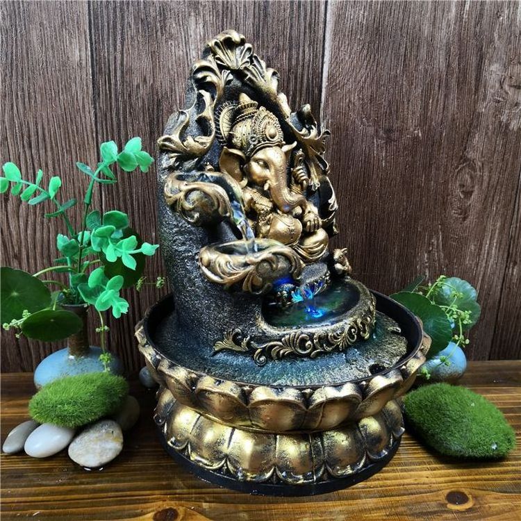 Home Decor Feng Shui Water Fountain Thai Elephant God Fuentes De Agua Buda Led Buddha Fountain Indoor