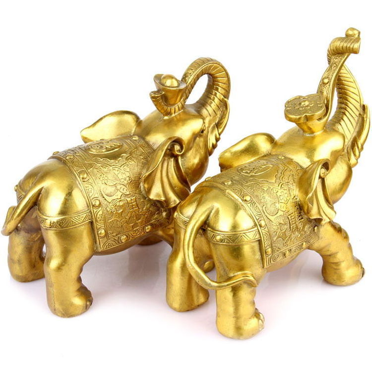 High End Small Golden Elephant Statue Home Fengshui Decoration Elefantes Metal Brillosos Luxury Bling Elephant Decor