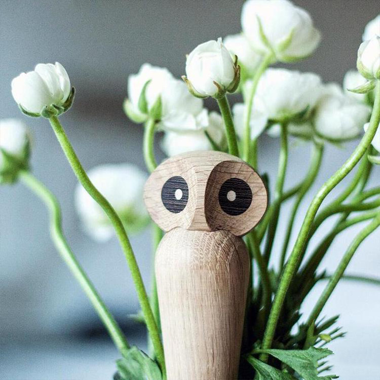 Nordic Design Wooden Animal Figurines Desktop Decoration Bois Chouette Sculptures Modern Designer Cute Wooden Owl Home Decor