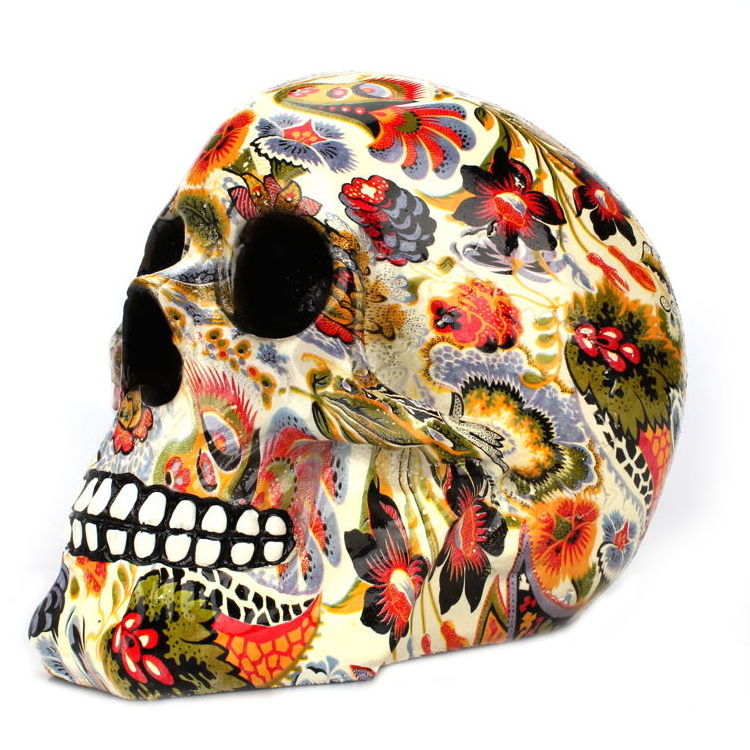 Halloween Decor High Quality Flower Print Skull Ornament Creative Water Transfer Printing Resin Halloween Skulls Decorations