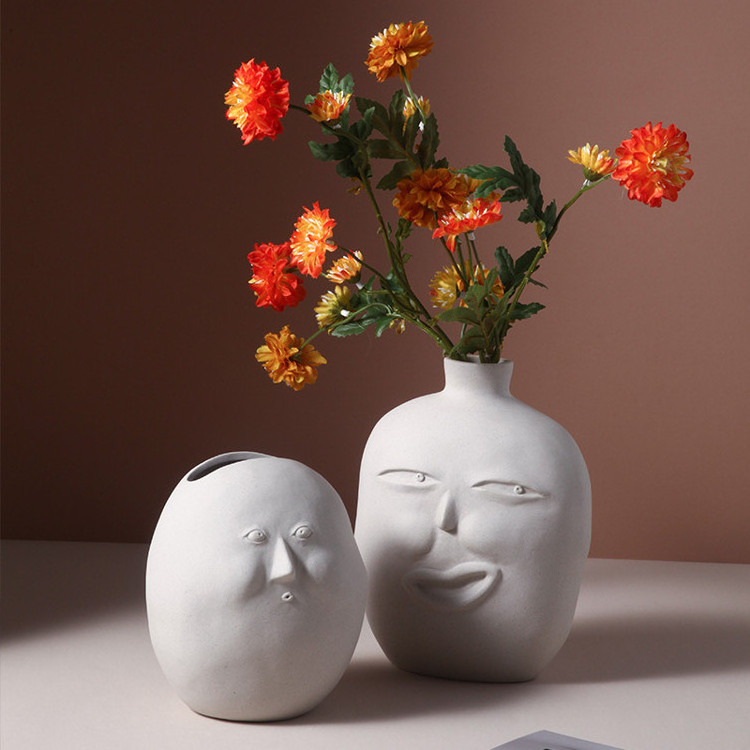 Creative Vasos De Flores White Ceramic Human Face Vases