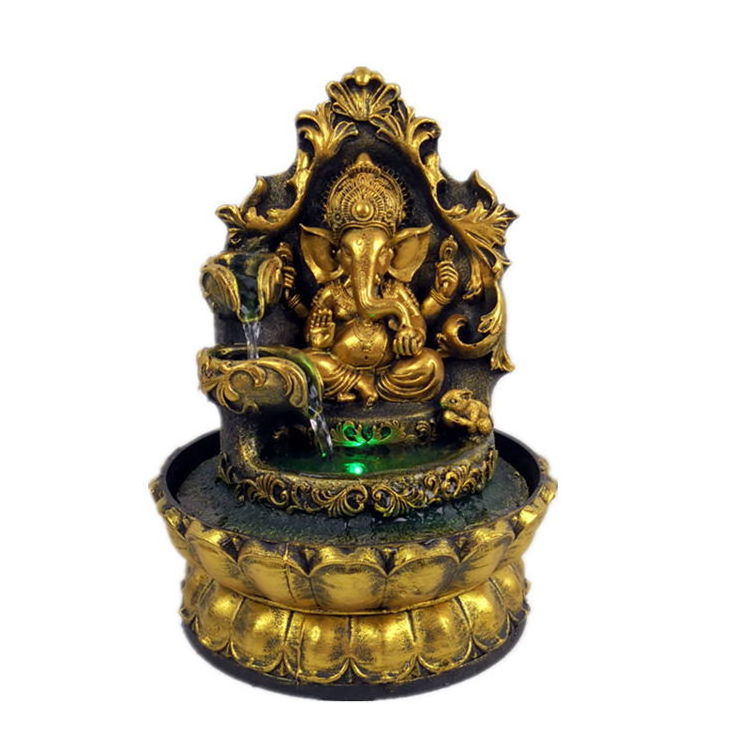 Home Decor Feng Shui Water Fountain Thai Elephant God Fuentes De Agua Buda Led Buddha Fountain Indoor