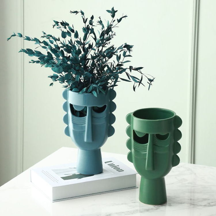 Nordic Vase High Quality Table Top Indian Home Decor 2021 Latest Design Kopf Vasen Elegant Ceramic Flower Arrangement Face Vase