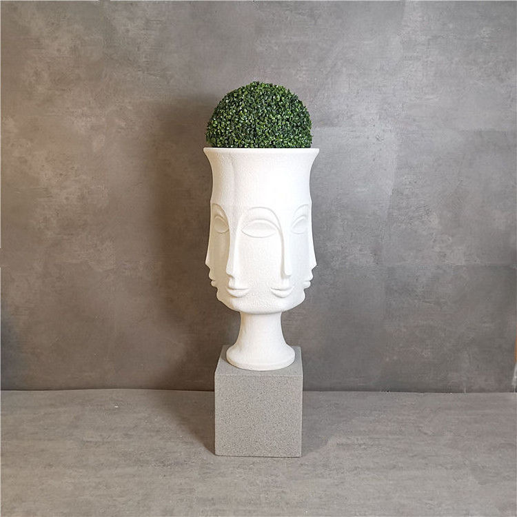 Floor Vase Nordic Style White Frp Sandblasting Vasi Giganti Abstract Ornaments Large Face Big Floor Pot Vase For Decorations