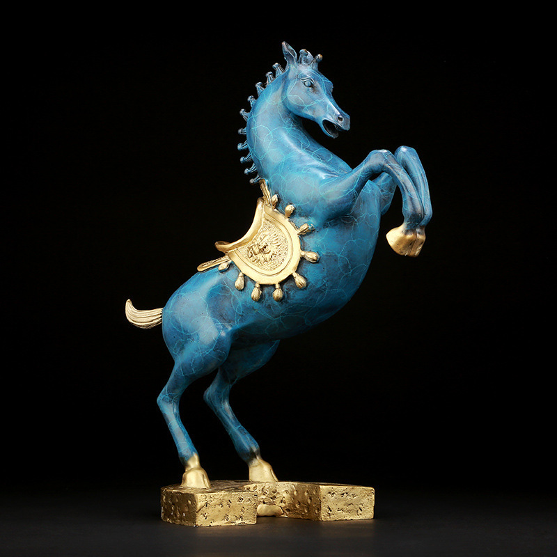 Dropship Chinese Small Metal Crafts OEM Custom Blue Brown Brass Copper Bronze Horse Statue