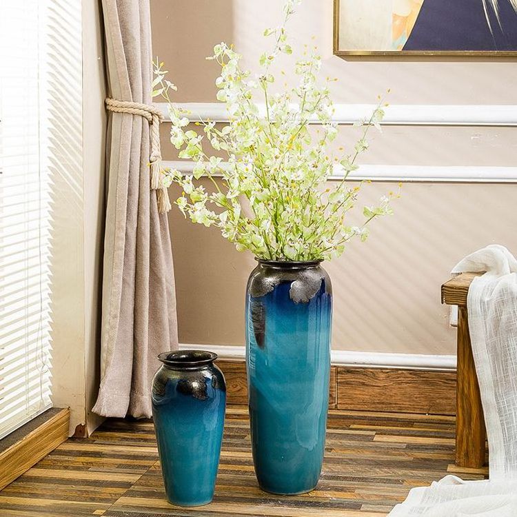 Floor Vase Bell Mouth Blue Kiln Change Ceramic Vase Set MoFdern Jarrones Decorativos Para Sala Stand Flower Vase For Living Room