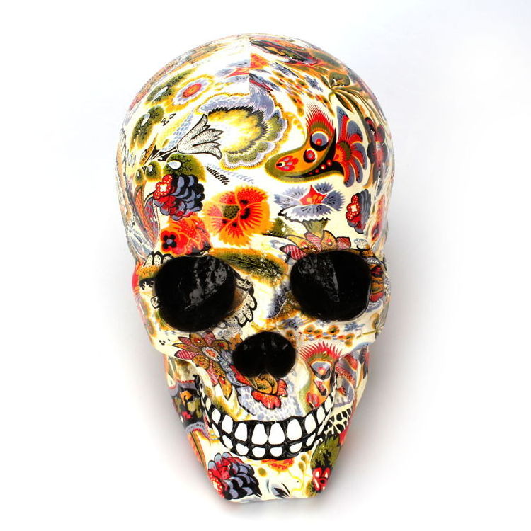 Halloween Decor High Quality Flower Print Skull Ornament Creative Water Transfer Printing Resin Halloween Skulls Decorations