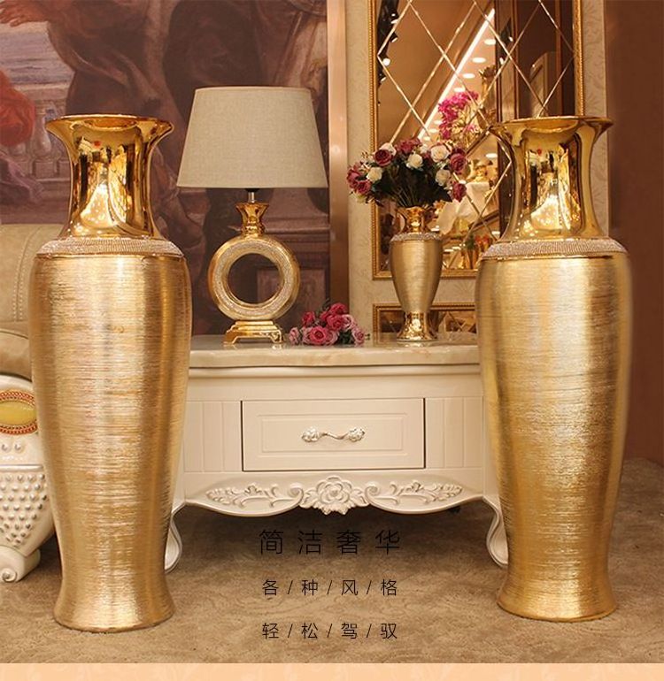 Floor Vase Fashion Livingroom Decoration Vase Wedding Jarrones Decoracion Grandes Electroplated Ceramics Large Floor Gold Vase