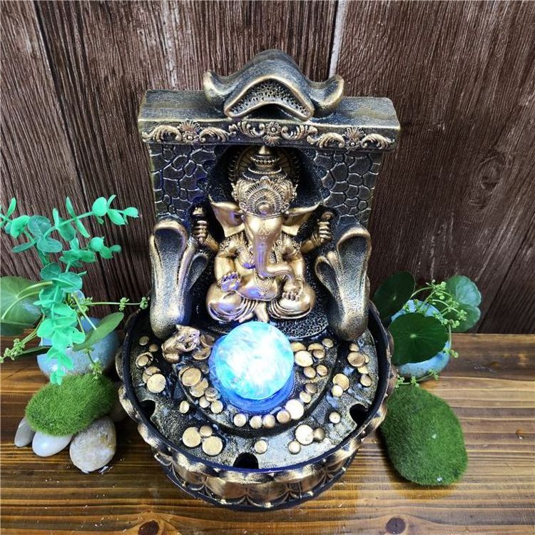 Luxury Thai Feng Shui Business Wealth Home Shop Decoration Creative Ganesha Water Fountain