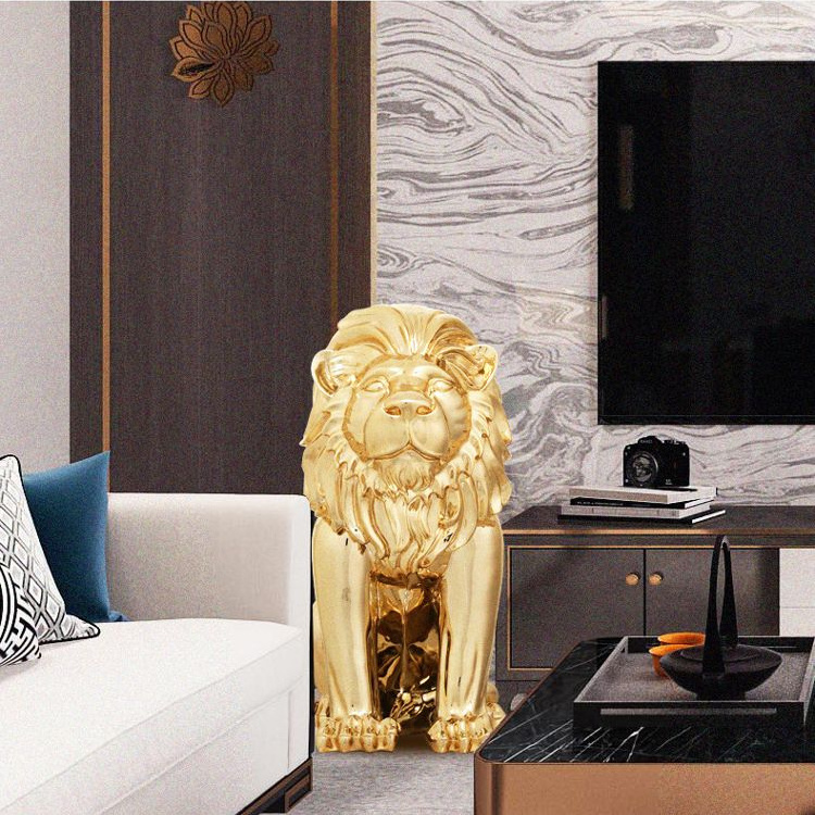 Lion Luxury Cartoon Style Polyresin Resin Crafts Living Room Home Accessories House Decoration Gold Medium Sized Lion Statue